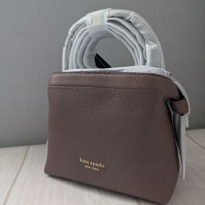 NWT Kate Spade KD067 Knott Pebbled Leather Mini Crossbody Tote Warm Acorn
